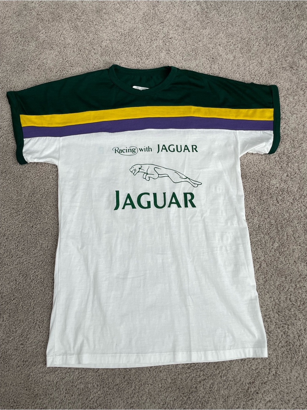 Vintage 70s 80s Racing with Jaguar Car Graphic T-Shirt Made in Italy Retro